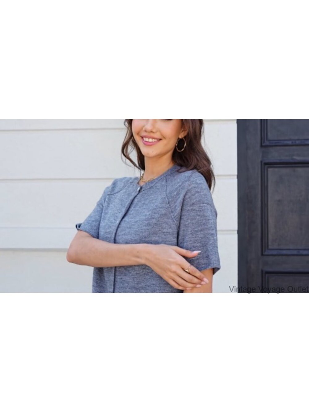 Short Sleeve Button Down Cardigan Sweater Loose Fit Crew Neck Lightweight Casual - Picture 6 of 6